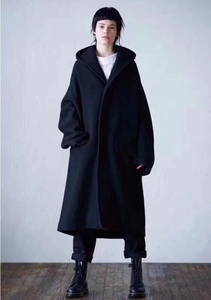 秋冬新款原单日本高端品牌YS 黑暗系 长款羊毛大衣 连帽毛尼外套