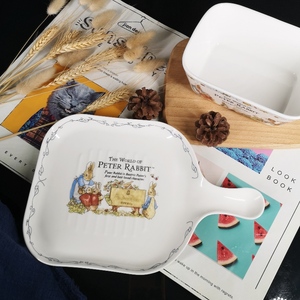 出口骨瓷彼得兔欧式 甜点西餐方形托盘家用烘焙芝士焗饭碗 黄油盒