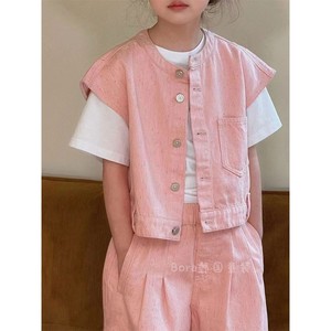 波拉bora韩国男女儿童套装2024春夏中大童粉色洋气牛仔外套裤子潮