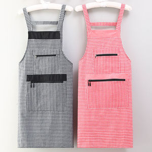 新款双口袋拉链围裙夏季穿透气布料韩版洋气罩衣厨房干活穿工作服