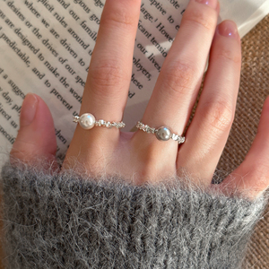 925纯银戒指女小众设计高级感碎银子不规则ins贝珠食指戒个性指环