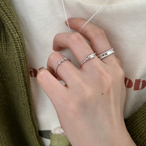 郁金香戒指女纯银2024年新款食指环小众设计简约个性时尚套装组合