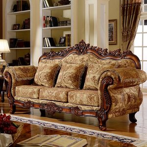 欧式布艺沙发123组合仿古色实木家具客厅三人贵妃位广东佛山家具