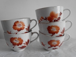 五六十年代手绘花卉小茶杯酒杯老物件真品老瓷器收藏5个齐出
