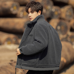 羊羔毛品牌羽绒服男款冬季2024新款摇粒绒加厚保暖男士颗粒绒外套