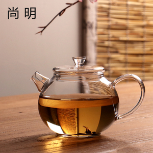 尚明全玻璃泡茶壶小号家用茶具耐热功夫冲茶器透明过滤花茶水壶