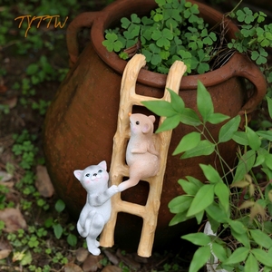 可爱猫咪老鼠兔子爬梯树脂装饰花园庭院露台装饰摆件