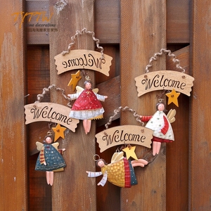 铁艺木牌复古乡村天使门挂圣诞树节日新年氛围家居装饰品挂件吊饰