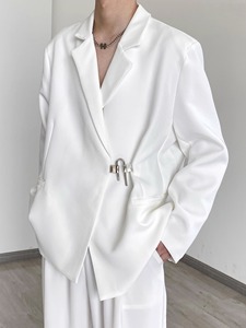 休闲西装外套男春秋季高级设计感小众宽松潮痞帅男士白色西服上衣
