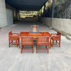 缅甸花梨木1米8茶台六件套大果紫檀红木茶桌椅组合螭龙纹玫瑰椅