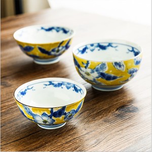 日本 富贵黄彩陶瓷米饭碗 日式釉下彩家用餐具