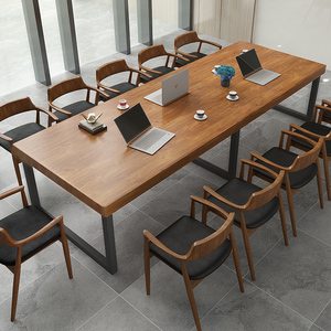 实木loft会议桌工作台电脑桌洽谈桌椅办公桌简约现代大型长条桌子