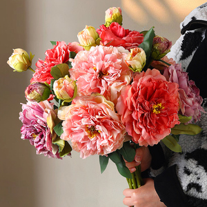 牡丹仿真花束干花客厅摆件餐桌高档装饰花卉摆件芍药假花花艺摆设