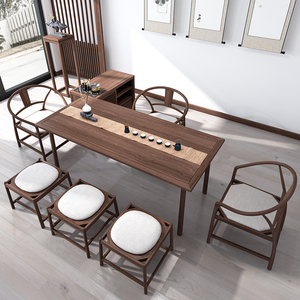 新中式茶台茶桌椅实木办公室茶室阳台小茶几原木胡桃木色家具定制