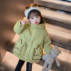 女童外套棉服冬季新款2023韩版洋气女宝宝夹棉加厚中长款连帽棉袄