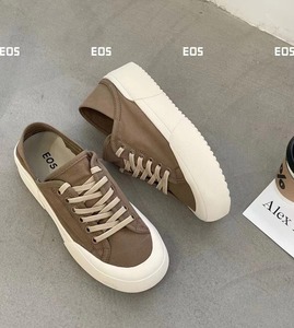 EOS新款韩版帆布板鞋透气平底休闲鞋一脚蹬懒人两穿松紧带6881-9