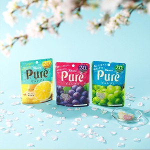 日本进口 甘乐Pure软糖果汁糖超酸青提葡萄猕猴桃味心形爱心糖果