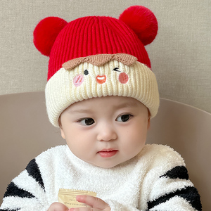 女宝宝帽子秋冬天加厚保暖针织帽婴幼儿毛线帽可爱卡通男童护耳帽