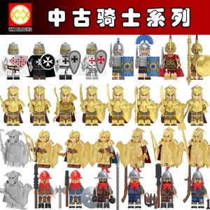 中国积木中古人仔斯巴达勇士圣殿骑士团益智拼插塑料儿童人仔玩具