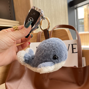 真羊毛小可爱海豚皮草挂件网红小鲸鱼包包挂饰个性创意汽车钥匙扣