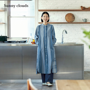 春季新品 桑妮库拉/Sunny clouds女式纯棉条纹格子衬衫裙款连衣裙