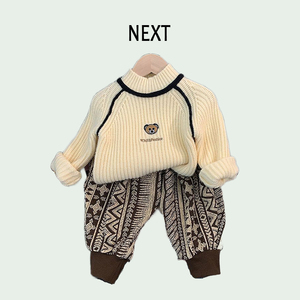 英国NEXT秋冬男女童毛衣套头男女宝宝洋气儿童针织衫哈伦裤两件套