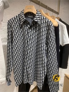 Dior/迪奥 新款经典老花字母logo满印针织衬衫男女外套长袖衬衣