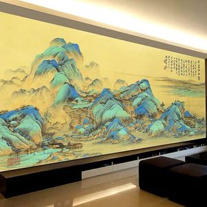 蒙娜丽莎千里江山图十字绣2024新款线绣客厅大幅风景山水画古绢布