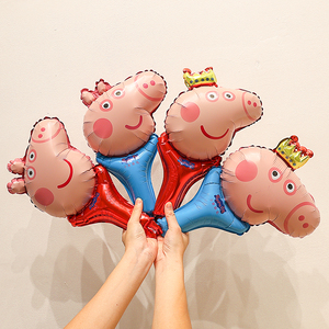 卡通小猪佩奇手持棒铝膜装饰气球儿童生日派对幼儿园充气道具批发