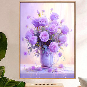 紫色玫瑰花瓶十字绣新款客厅餐厅卧室小件手工自己绣满绣装饰挂画