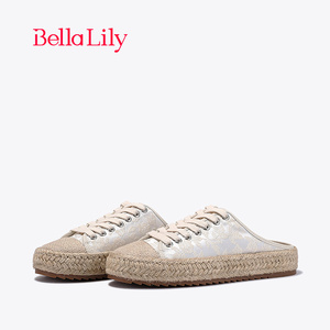 BellaLily2024春季新款麻绳外穿半包拖鞋女一脚蹬渔夫鞋透气板鞋