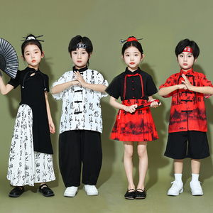 六一儿童啦啦队演出服儿童新中式套装女童汉服马面裙古典舞表演服