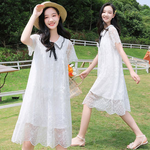少女连衣裙长款白色仙女纱裙女大童夏装初中学生韩版洋气公主裙
