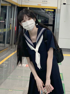 水手服女夏JK制服短袖套装基础款藏青色日系海军学院风夏服中间服