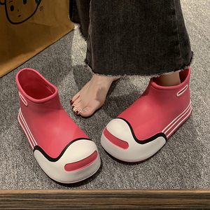 时尚百搭小短靴子女2024年夏季新款可爱雨靴雨天防水防滑胶鞋加厚