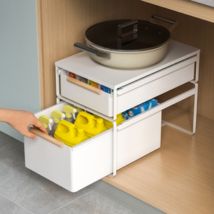 厨房橱柜内分层置物架抽拉式下水槽拉篮双层调料架抽屉式收纳柜子