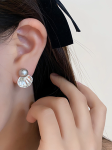 「小美人鱼」贝壳珍珠硅胶耳夹女无耳洞耳环法式高级感个性耳饰