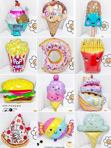 可爱卡通冰淇淋雪糕冰棒铝膜气球棒棒糖果汉堡薯条蛋糕甜品店装饰