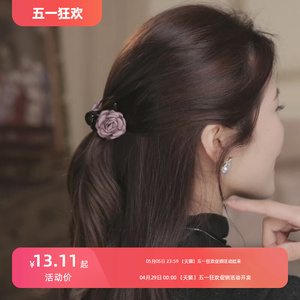 新中式玫瑰花朵小抓夹气质优雅双面玫瑰花发夹女2024新款高端发卡