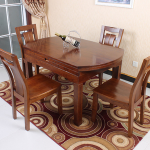 榆木餐桌餐椅组合餐桌可折叠伸缩实木饭桌小户型餐桌椅组合4人6人