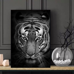 办公室装饰画老虎狮子野兽动物挂画黑白现代简约客厅书房时尚壁画