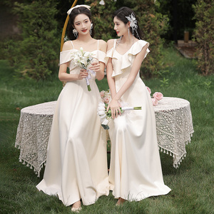 香槟色婚礼姐妹团伴娘服2024新款夏季高级小众艺考晚礼服仙气气质