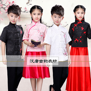 儿童古筝演出服民国青年服装女中国风合唱学生毕业班服茶艺表演服