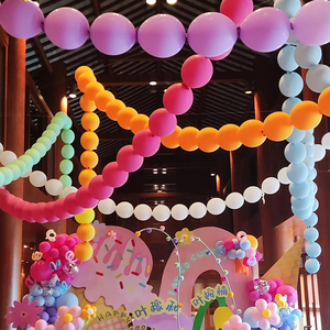 生日派对尾巴气球装饰马卡龙彩色布置天花板造型学校教室活动场景