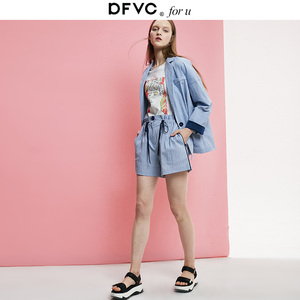 dfvc2019春装新款洋气套装女气质小西装上衣外套阔腿短裤
