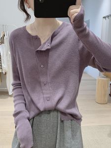 日本代购SLY不规则针织衫外套女春秋圆领宽松显瘦设计感开衫毛衣