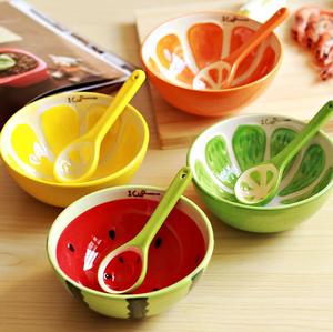 景德镇陶瓷 米饭汤碗可爱陶瓷碗餐具套装彩绘水果碗卡通碗
