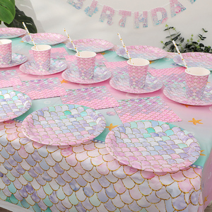 美人鱼主题 儿童生日餐具一次性用品 甜品台布置摆件蛋糕餐盘套装