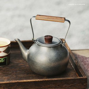 茶茶向上日本宫崎制作所不锈钢复古哑光磨砂银黑手冲壶茶壶带茶滤