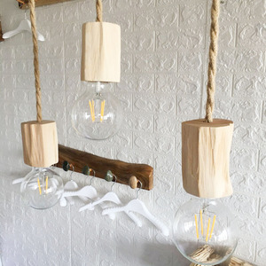 原木灯头单头吊灯个性创意木艺灯具简约餐厅卧室复古美式实木灯座